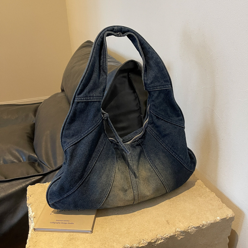 Distressed denim underarm bag 2024 spring new vintage retro bag casual commuter canvas shoulder bag_voghion.com