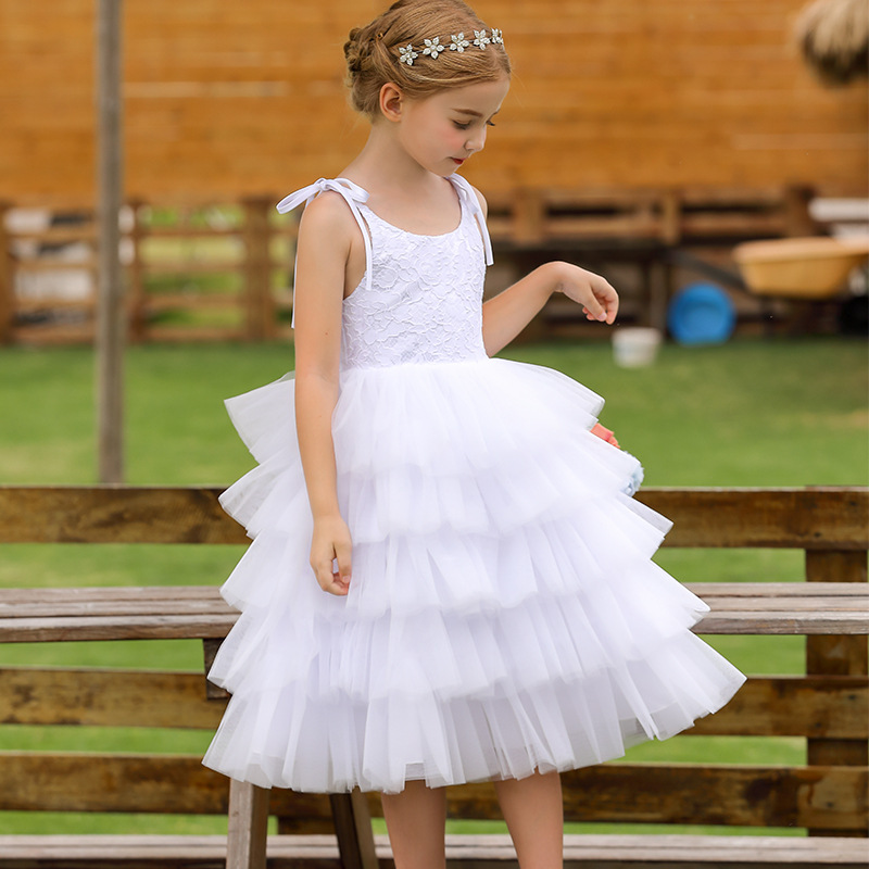 Nuevo europeo y americano transfronterizo de los niños vestido de novia de las niñas de encaje esponjoso pastel princesa vestido de rendimiento vestido de cumpleaños
