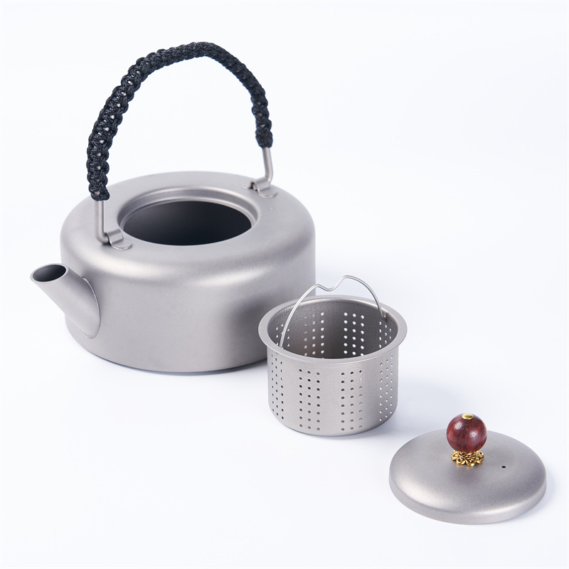 Titanio puro ceremonia del té olla plana tetera hirviendo con colador de viaje portátil al aire libre hervidor juego de té