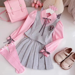 Girls' Set 2024 Autumn New Children's Spring and Autumn Outfit for Middle Children Academic Style Top Fashion Half Body Skirt