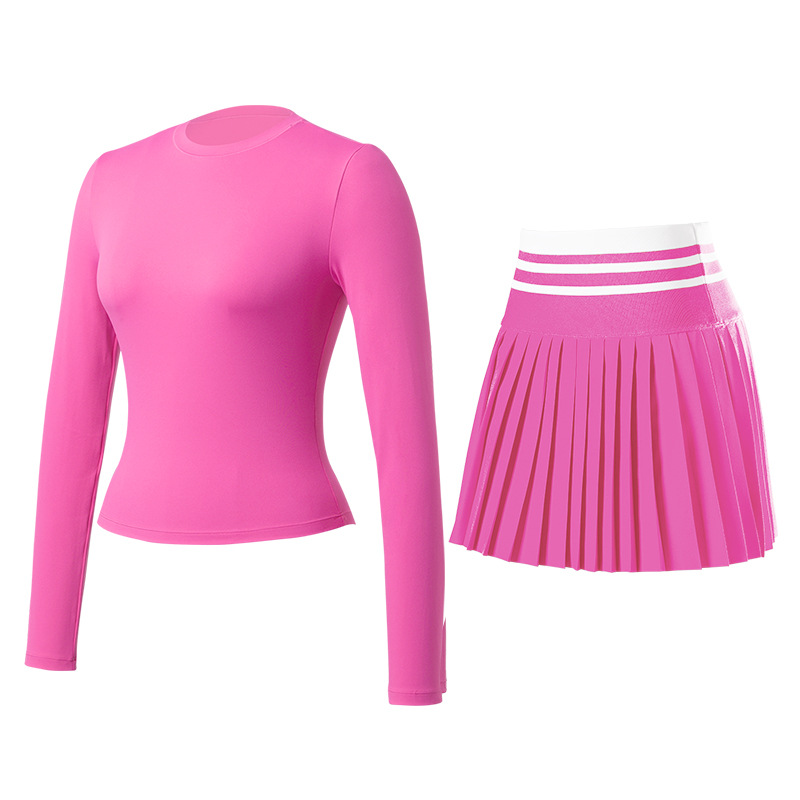 Trajes deportivos, trajes de yoga cortos, mangas largas, falda de tenis elástica, secado rápido, delgado, abdomen cerrado, conjunto de camisas de ejercicio.