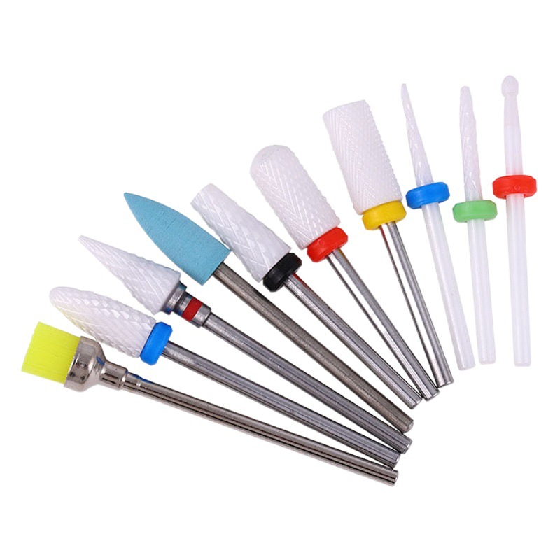 Cabeza de pulido uñas traje de uñas broca eléctrica 10 piezas en caja de cerámica aleación de acero de tungsteno peeling herramientas de pulido