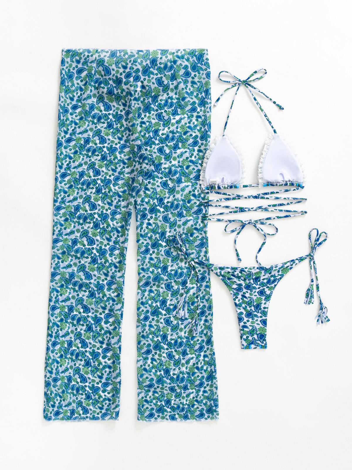 259g Weight Sleeveless Sleeve Length Nylon Fabric Type Pants Sets Sets Type 3 Pieces Set Quantity Beach Occasion 3 Pieces Set Neckline Slim Fit Type Printing Pattern Women's Gender Sexy Style Women's Sexy Printing 3 Pieces Set Bikinis Swimwear 14