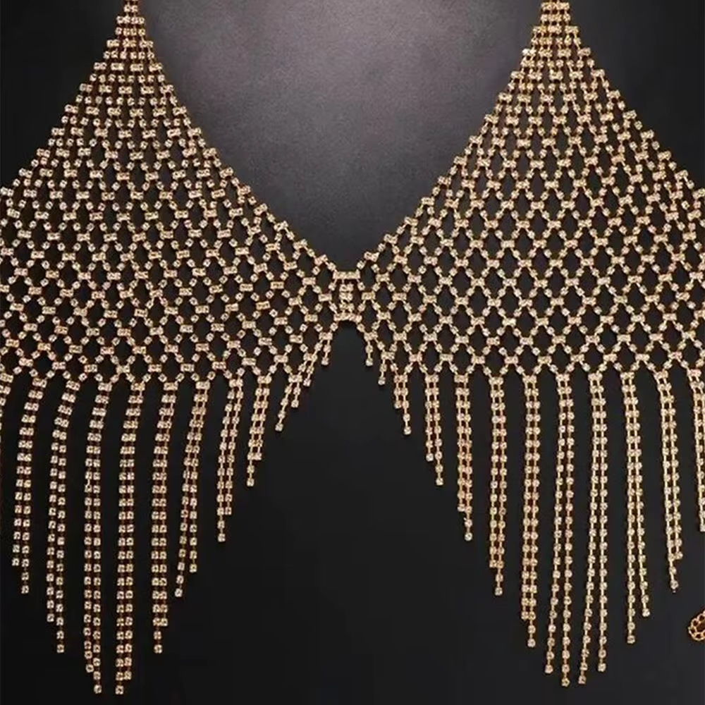 hot accessories nightclub shiny tassel chest chain mesh fashion body chain beach sexy accessories_voghion.com