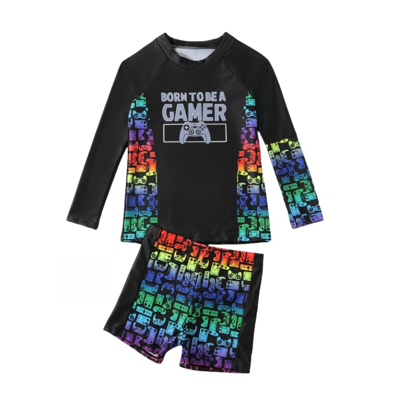 Children's Swimsuit Boys' Split Large Small and Medium-sized Boys 8-12 Years Old Boys' Swimsuit Long Sleeve Beach Sun Protection Hot Spring Swimsuit