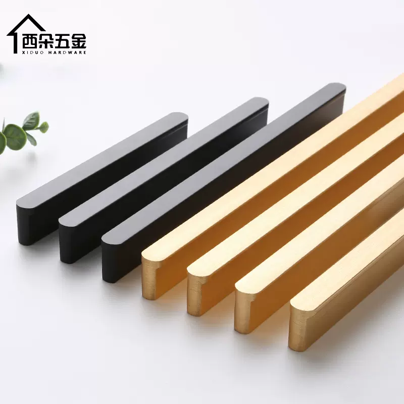 金色新款轻奢拉丝抽屉拉手现代简约铜色黑色橱柜北欧衣柜柜门把手