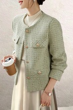 小香风外套女春秋新款上衣复古高级设计感绿色显瘦气质名媛短外套