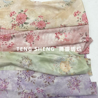 高弹网布印花面料 数码印花网布布料 可更换底布女装印花数码厂