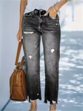 X 13926 Distressed Casual Straight Leg Jeans �ƶ�ֱͲţ�п�