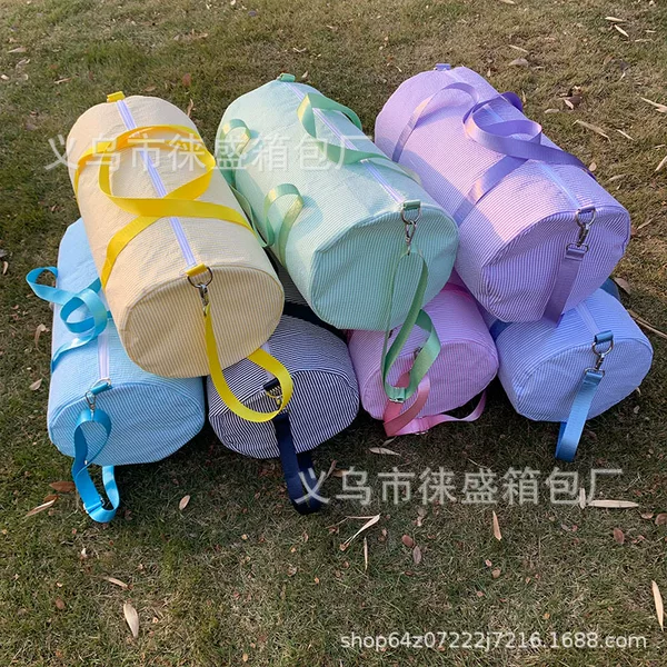 Cross-Border Best-Selling Seersucker Crossbody Bag, Pillow Handbag, Modern Simple Striped Beach Bag, Foldable Travel Bag