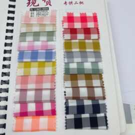 春夏色织新品砂洗起皱弹力朝阳格男女童装衬衫连衣裙吊带鞋材裤料