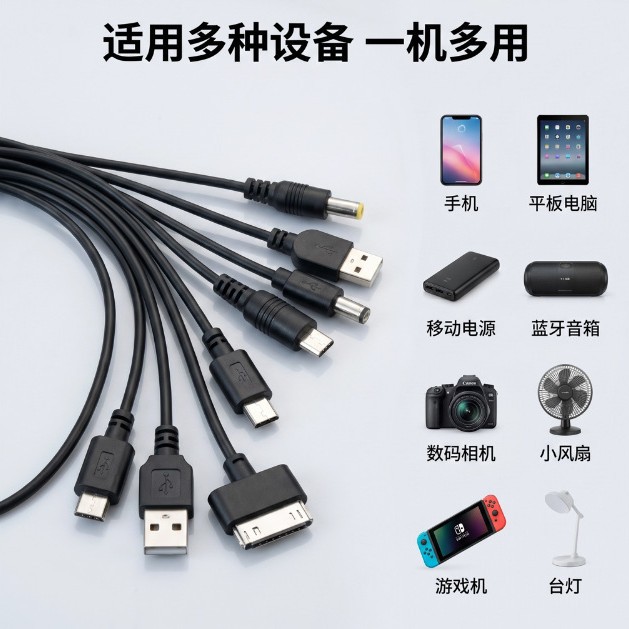 一拖十数据线多功能手机充电线电筒太阳能快速车载