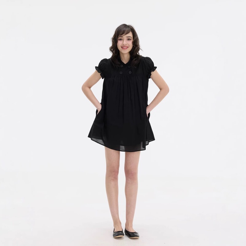Veryrareme Lyocell Linen Doll Collar Puff Sleeve Mini Dress [with underpants] 8918