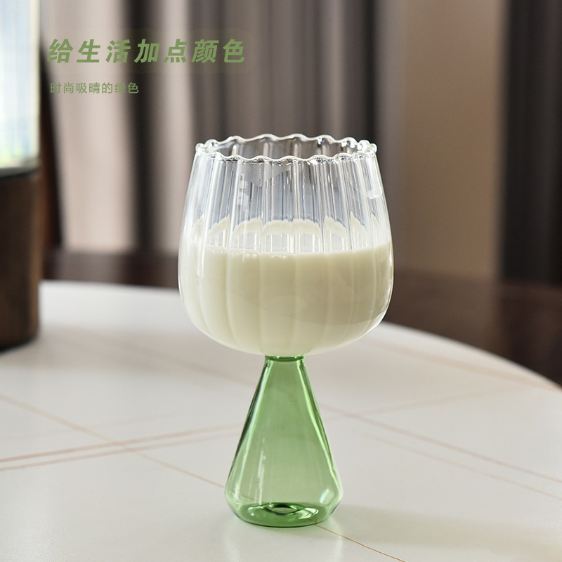 Creativo colorido rayado taza de vidrio taza de agua jugo taza de café desayuno taza de leche bebida taza helado postre taza