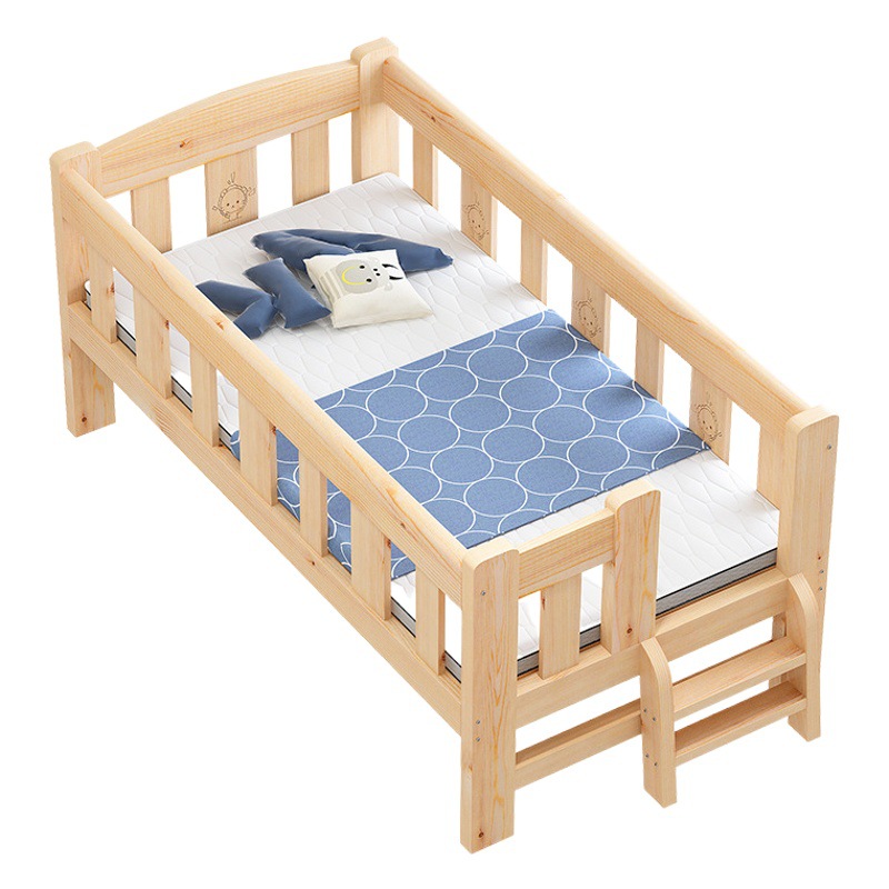 Solid Wood Children's Bed with Guardrail Single Bed for Boys and Girls Baby Widened Splice Bed Kindergarten Children's Bed