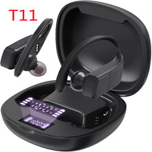 跨境爆款T11运动蓝牙耳机5.0 数显电量立体声5级防水挂耳式真无线