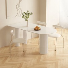 岩板岛台餐桌一体设计师款椭圆吃饭桌子家用法式奶油风餐桌椅组合
