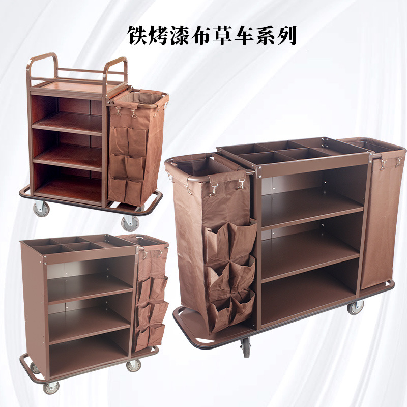 Carro de limpieza profesional de acero inoxidable, carrito de servicio para hotel o habitación, resistente y fácil de mover