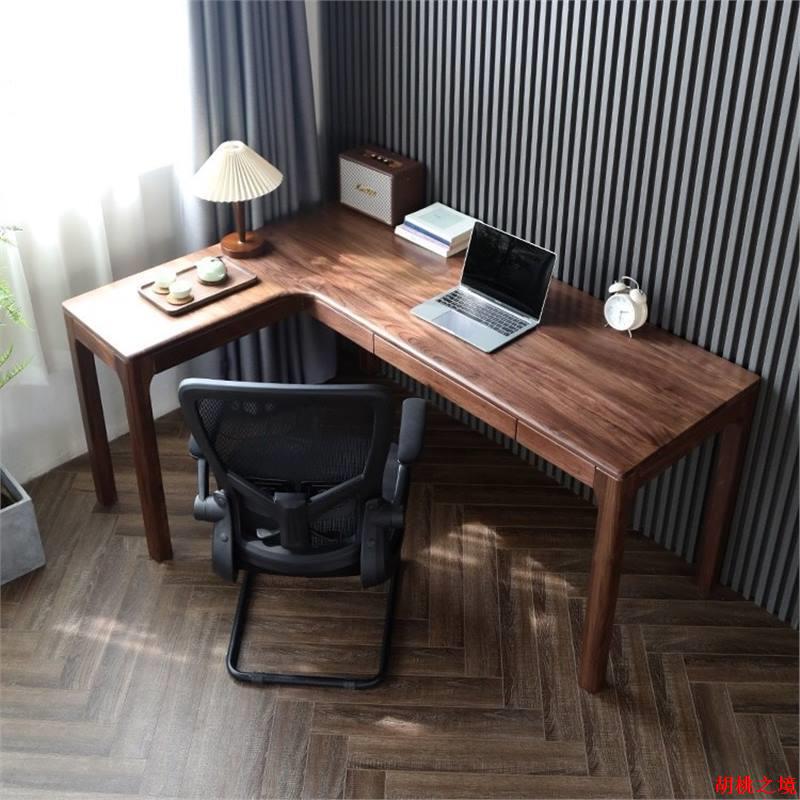 Black Walnut Solid Wood Corner Desk Corner Computer Desk Corner Type L-shaped Long Narrow Bay Window Small Apartment Integrated