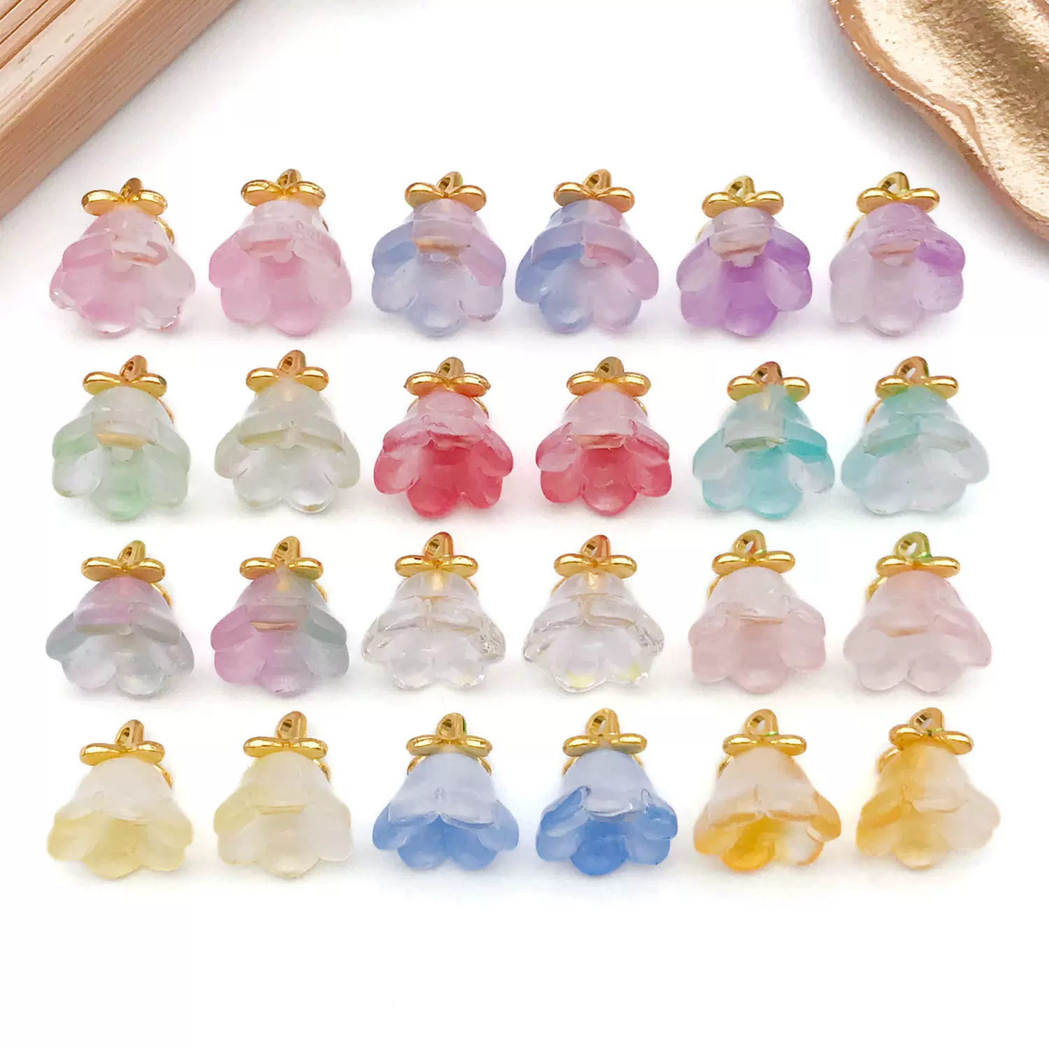 透明渐变琉璃玻璃绿叶铃兰花吊坠diy彩色耳坠钥匙扣挂件饰品配件