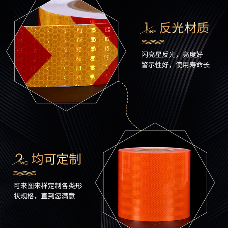 Customizado cristal cuadrilátero cinta adhesiva reflectante lote rojo y blanco logotipo de seguridad de tráfico fuerte pegatina de automóvil por la noche