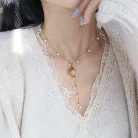 韩系甜美清新小众干花淡水珍珠项链时尚精致轻奢设计感流苏锁骨链