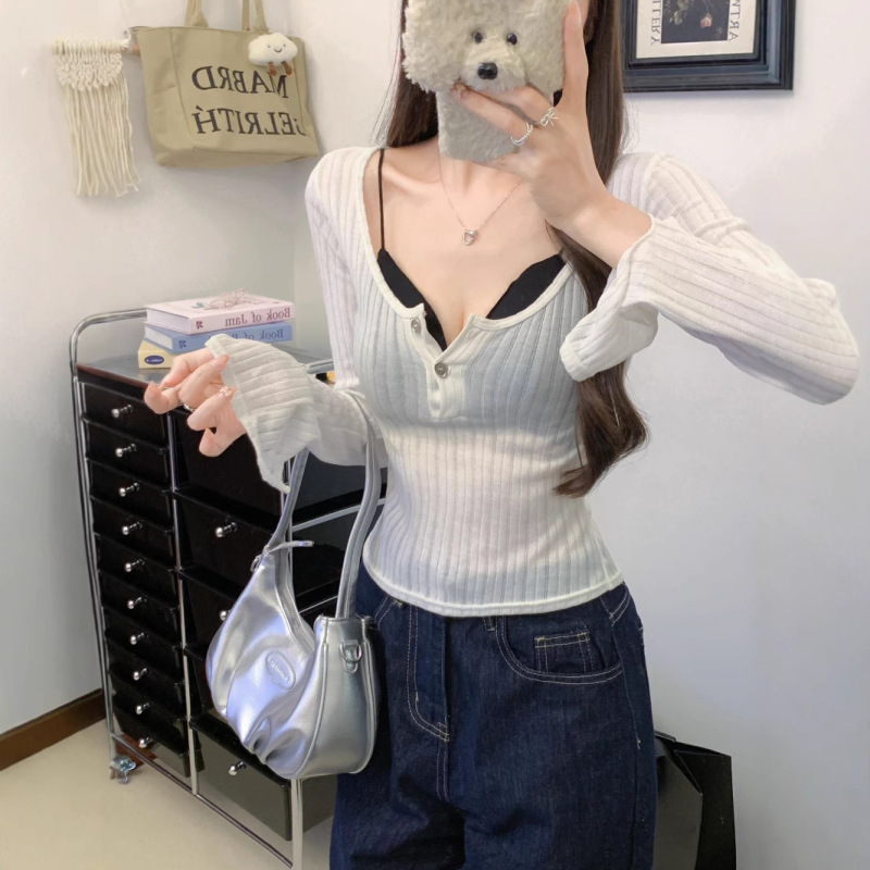 New American-Style Spicy Girl Long-Sleeve T-Shirt for Women, Summer Layering Slim Fit Inner Wrap Chest Tight Base Top New American-Style Spicy Girl Long-Sleeve T-Shirt for Women, Summer Layering Slim Fit Inner Wrap Chest Tight Base Top