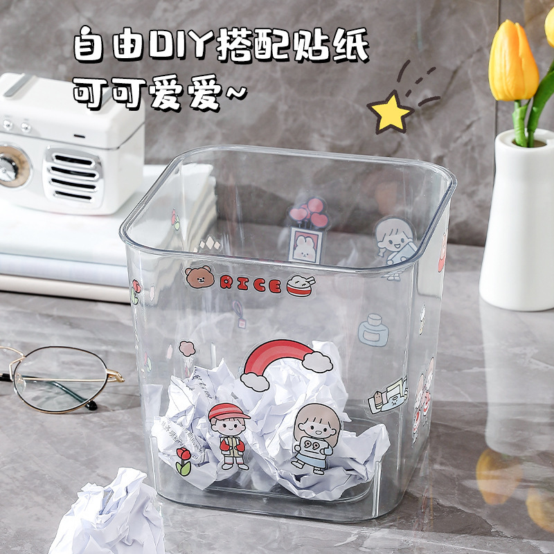 Cute Desktop Trash Can for Home Use in the Living Room, Transparent Sanitary Bin, Waste Paper Basket, Multifunctional Storage Bin for Bathroom and Restroom