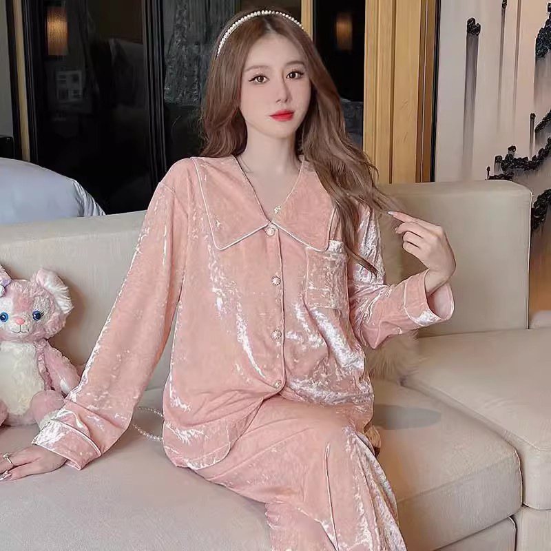 Autumn and winter gold diamond velvet new pajamas women's luxury pure court style sweet gold velvet leisure home service suit factory