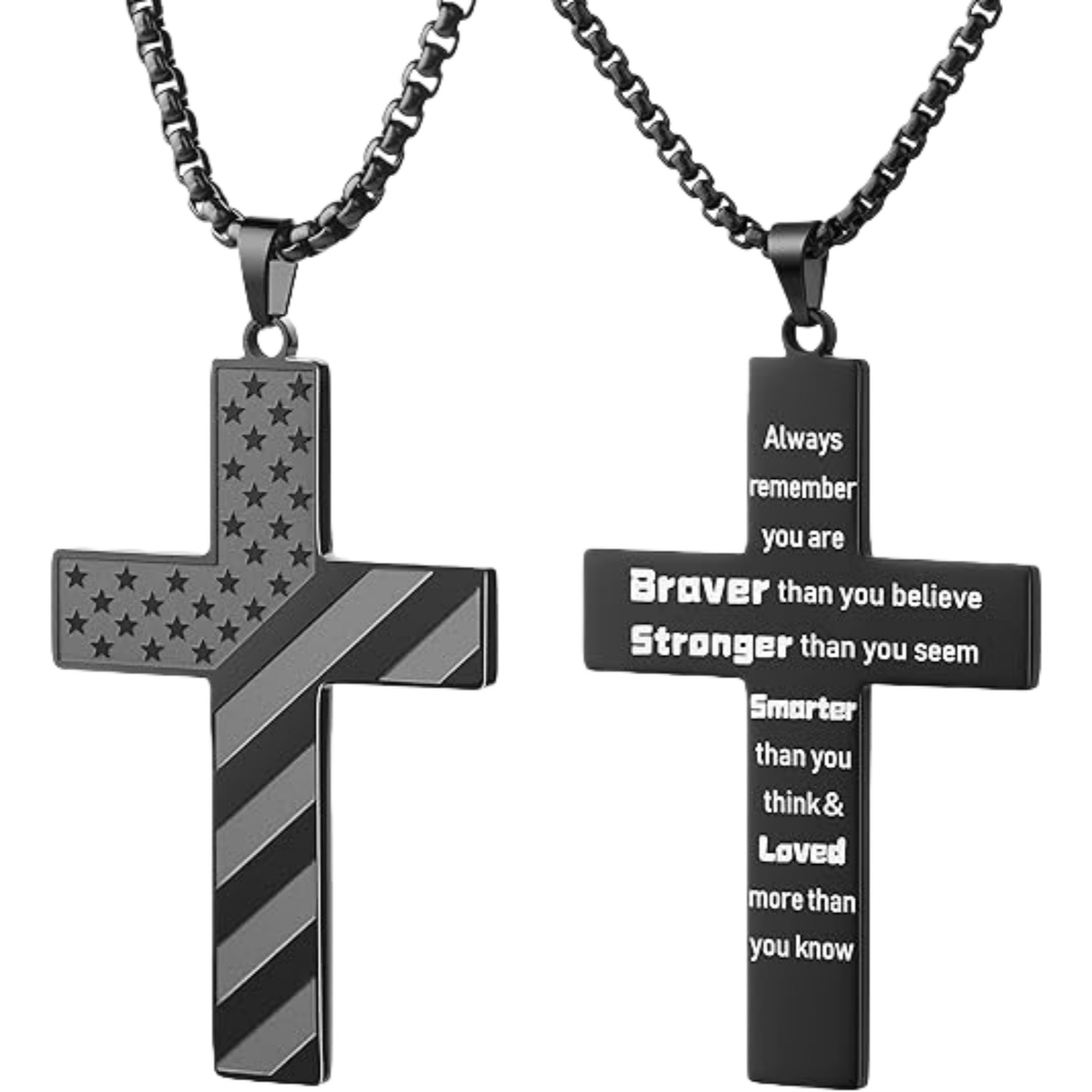 Neo Deco Cross-border Bestseller American Flag Star And Stripe Cross Necklace Men's Stainless Steel Pendant Sweater Chain_voghion.com