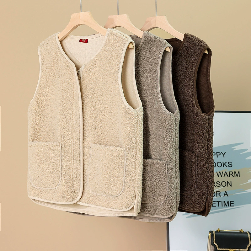 Мама осенняя куртка на молнии гранулы волосатый жилет женский жилет среднего и пожилого возраста носить теплый пожилой без рукавов