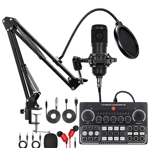 V8S Phone Sound Card English Sound Card Set BM800 Microphone Streamer Singing Phone F998 Live Streaming Set