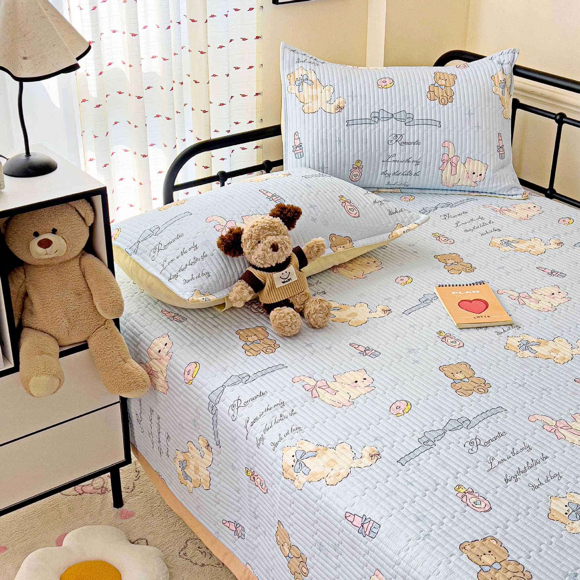 Tapa de cama de algodón de tres piezas para dormitorio de estudiantes sábanas de tatami para cuatro estaciones cubierta antideslizante individual