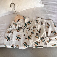 儿童睡衣纯棉套装长袖春秋季男童女童男宝宝卡通小熊家居服空调服