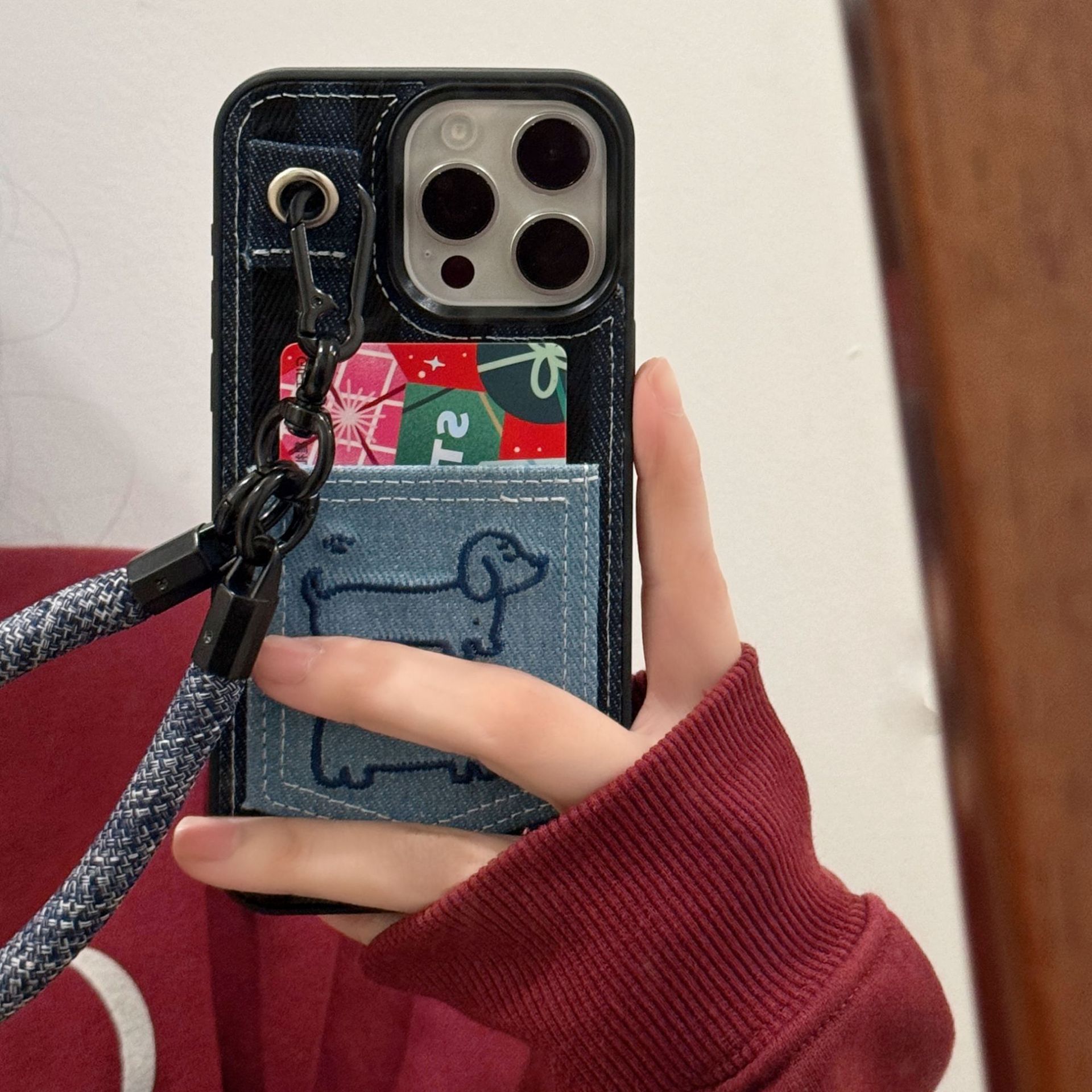 Estilo coreano denim azul bordado cachorro para iPhone16 Apple 15ProMax funda para teléfono móvil 16pro femenino 13/14