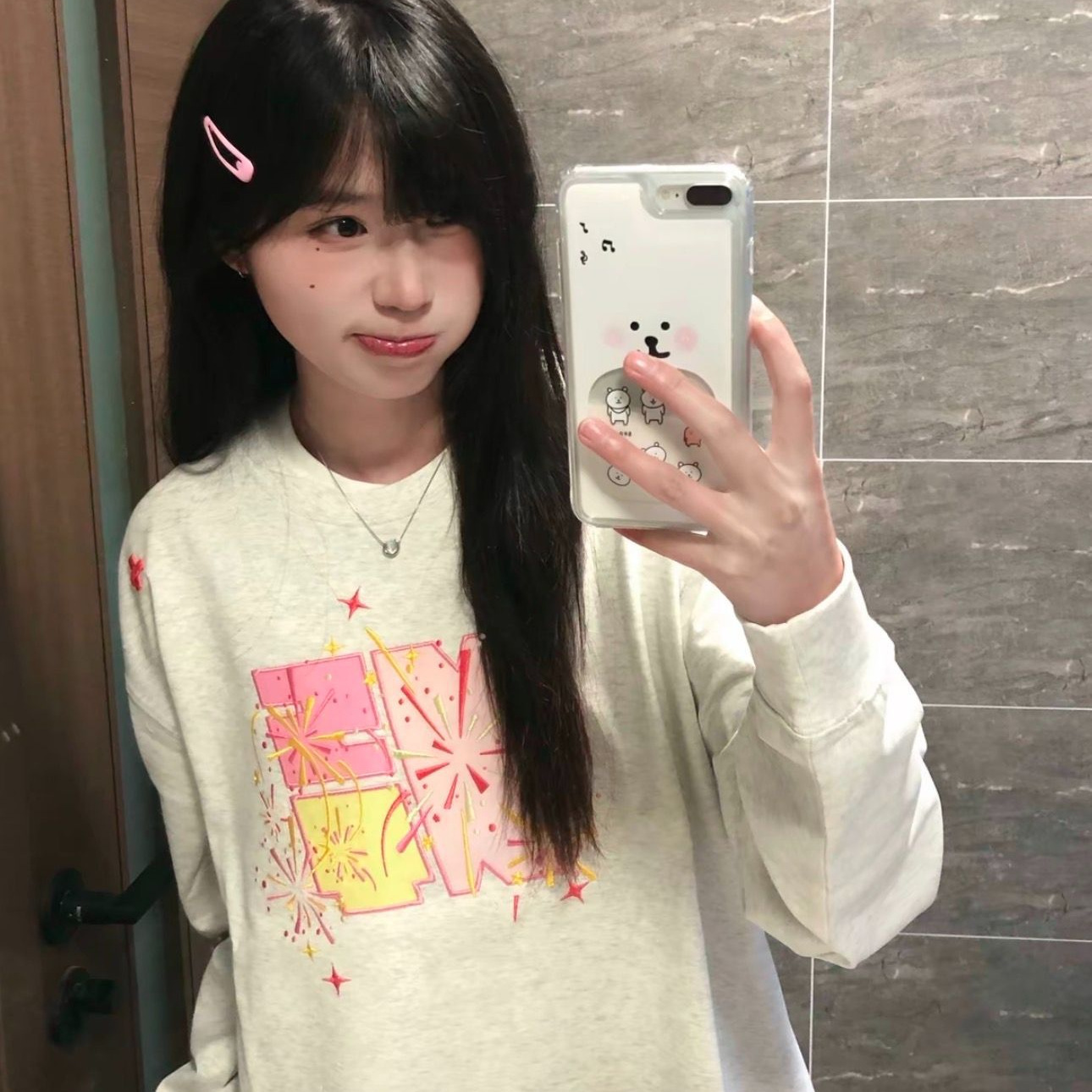 美式复古白灰色圆领卫衣长袖T恤女2025春秋新款韩系休闲纯棉上衣