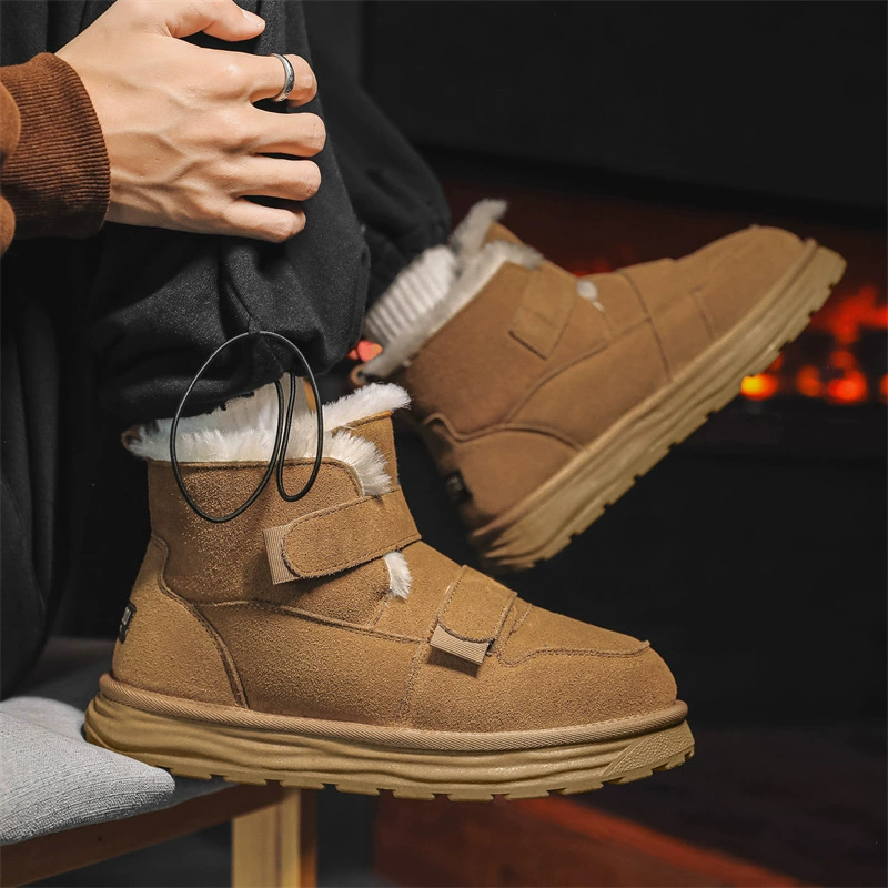 Липучка теплая наружная нескользкая толстая подошва плюс бархатные мужские снежные сапоги зимняя пара толстые меховые хлопчатобумажные сапоги
