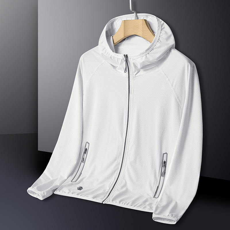 Men's New Ice Silk Sunscreen Clothing Men's Outdoor Couple's Lightweight Sports Coat Hooded Breathable Coat UV Protection