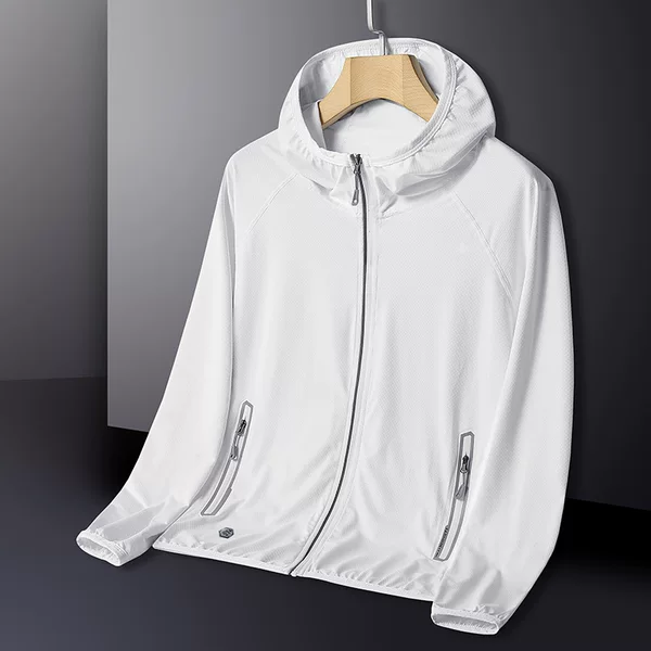Men's New Ice Silk Sunscreen Clothing Men's Outdoor Couple's Lightweight Sports Coat Hooded Breathable Coat UV Protection