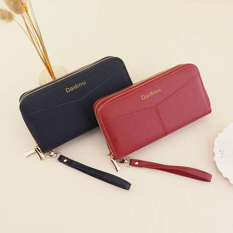 新款钱包女长款欧美复古单拉链手拿包大容量零钱手机包实用手腕带