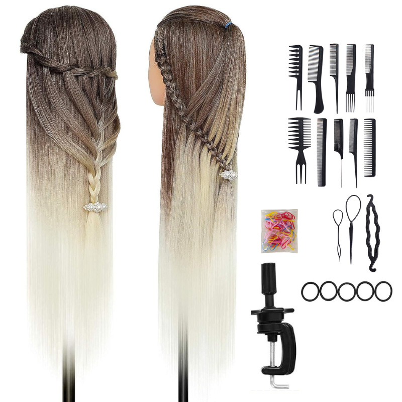 Training Head, modelo de peluca de seda de alta temperatura, práctica de cabeza, peluquería, corte de cabello, enseñanza, educación, modelo de cabeza de enseñanza