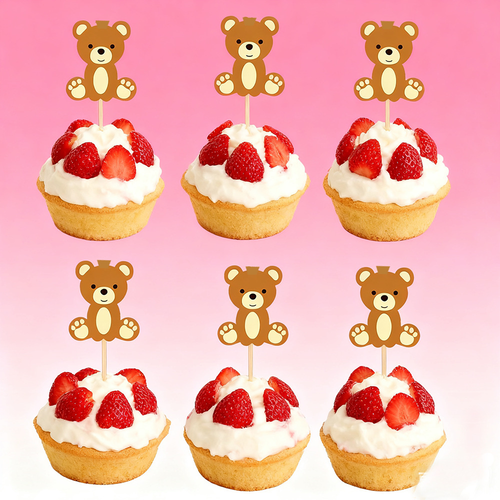Amazon Cross-border nuevo palillo de oso palillo de dientes inserción de pastel complemento tema de animales fiesta de carnaval postre inserción de etiqueta
