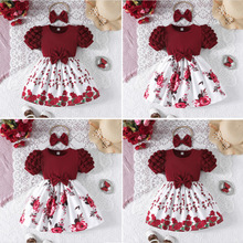 跨境2025年甜美女宝宝蝴蝶结装饰小碎花连衣裙 +头巾夏季日常新款