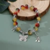 S057-Jade mixed color pink butterfly double tassel bracelet #SZ486