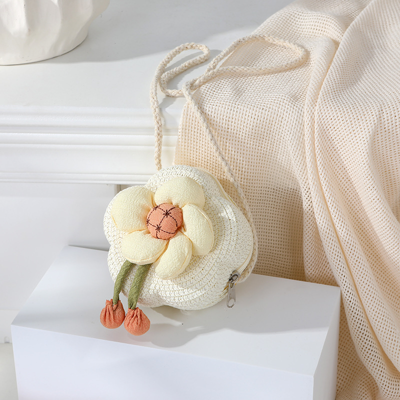 131g Weight Weave Fashion Element Zipper Closure Type Single Shoulder Strap Strap Type Straw Bag Bags Type Casual, Holiday Occasion Straw Material Flower Pattern Spring&Summer Season Kid'S, Women's Gender Vacation, Beach Style Flower Shape Kid'S Women's Straw Flower Vacation Beach Weave Flower Zipper Straw Bag 21