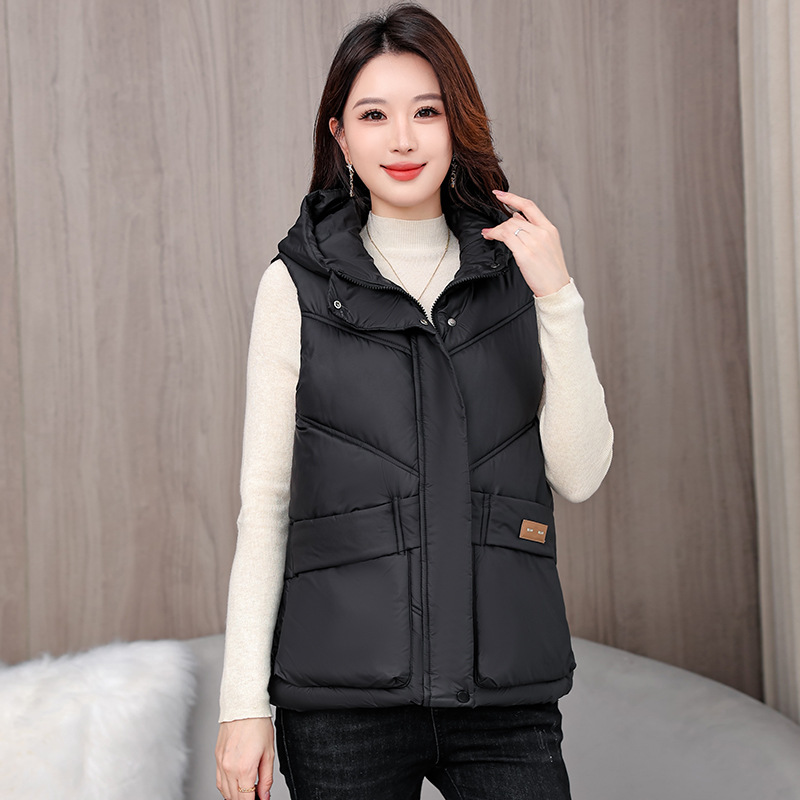 2025 nuevo chaleco de algodón corto de mujer encapuchado otoño y invierno con hombro grueso chaleco de moda extranjera chaqueta image 6