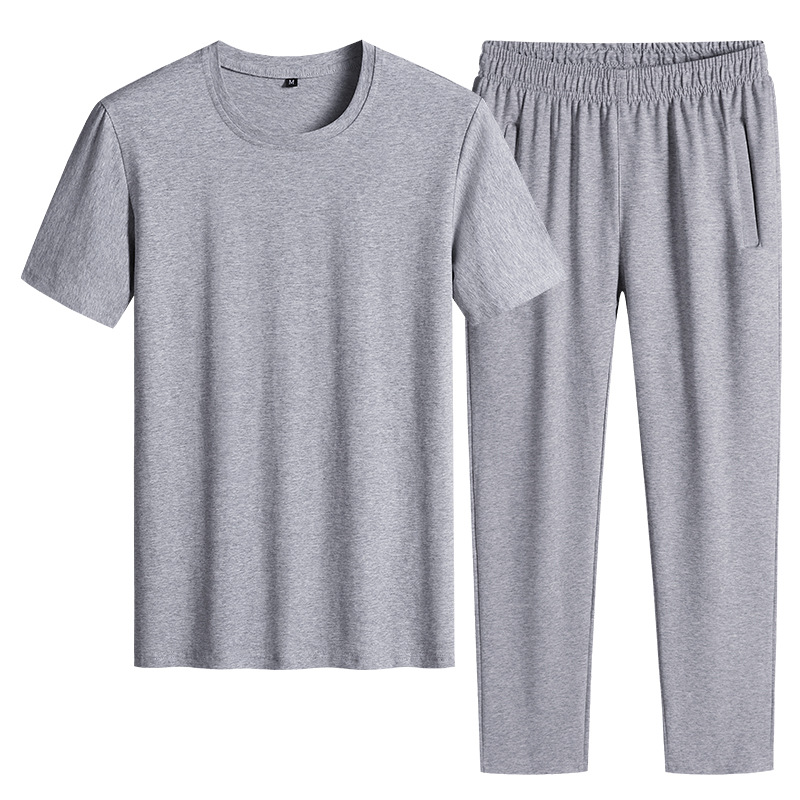 Trajes deportivos de verano delgados pantalones de manga corta de dos piezas de ropa de hombre casual camiseta de color sólido ropa deportiva se puede imprimir