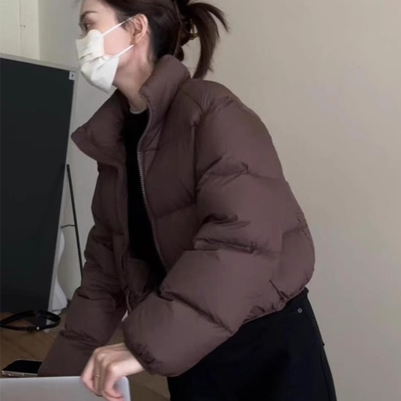 短款黑色立领棉服冬季2024新款设计感小众棉衣棉袄宽松小个子外套