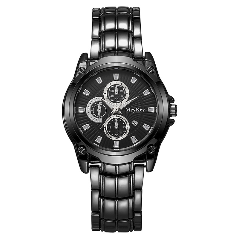 Nuevo reloj de correa de acero de pareja de aleación transfronteriza clásico negocio de tres ojos gran esfera impermeable fábrica de relojes de cuarzo al por mayor