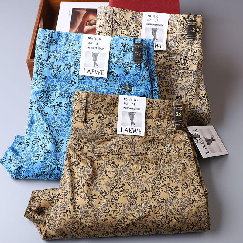 Cross-Border Men's Casual Pants 2025 Summer Trendyy Printed Ethnic Style Pants Loose Straight Elastic Pants